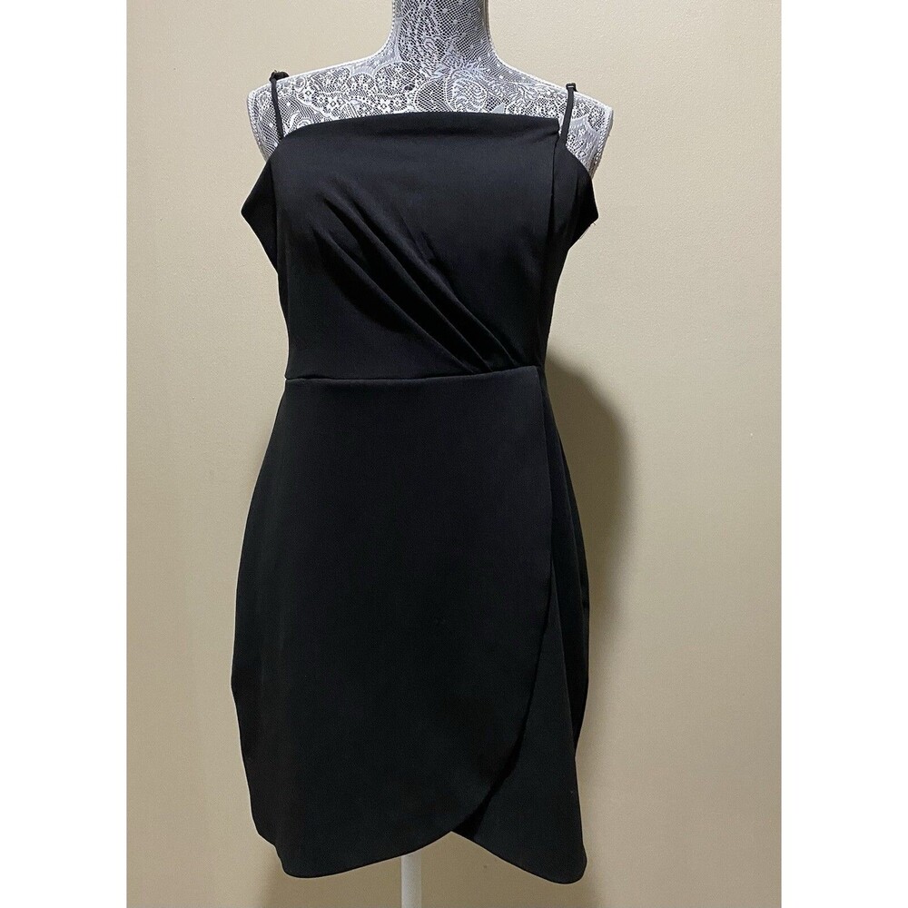 City Studios Black Cocktail Dress Sz 14 Women's XL (Tag Junior 17) Ruched Wrap